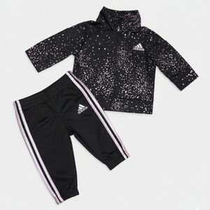 New Adidas Baby Girl Tracksuit Set - Black & Pink Sparkle - Size 3M